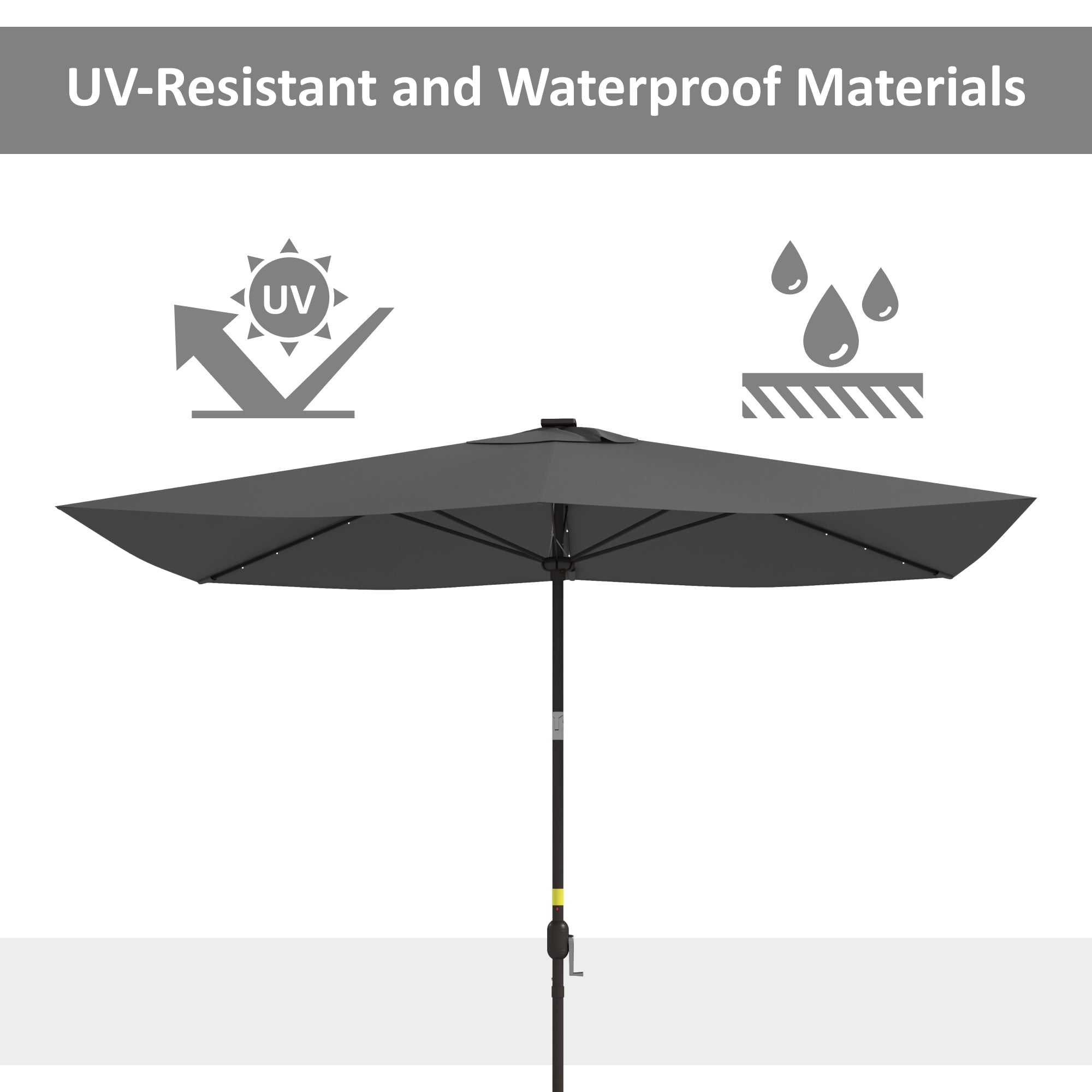 6.5x10ft Patio Umbrella Tilt Aluminum Outdoor Market Parasol with Solar Powered LEDs, Crank - Dark Grey
