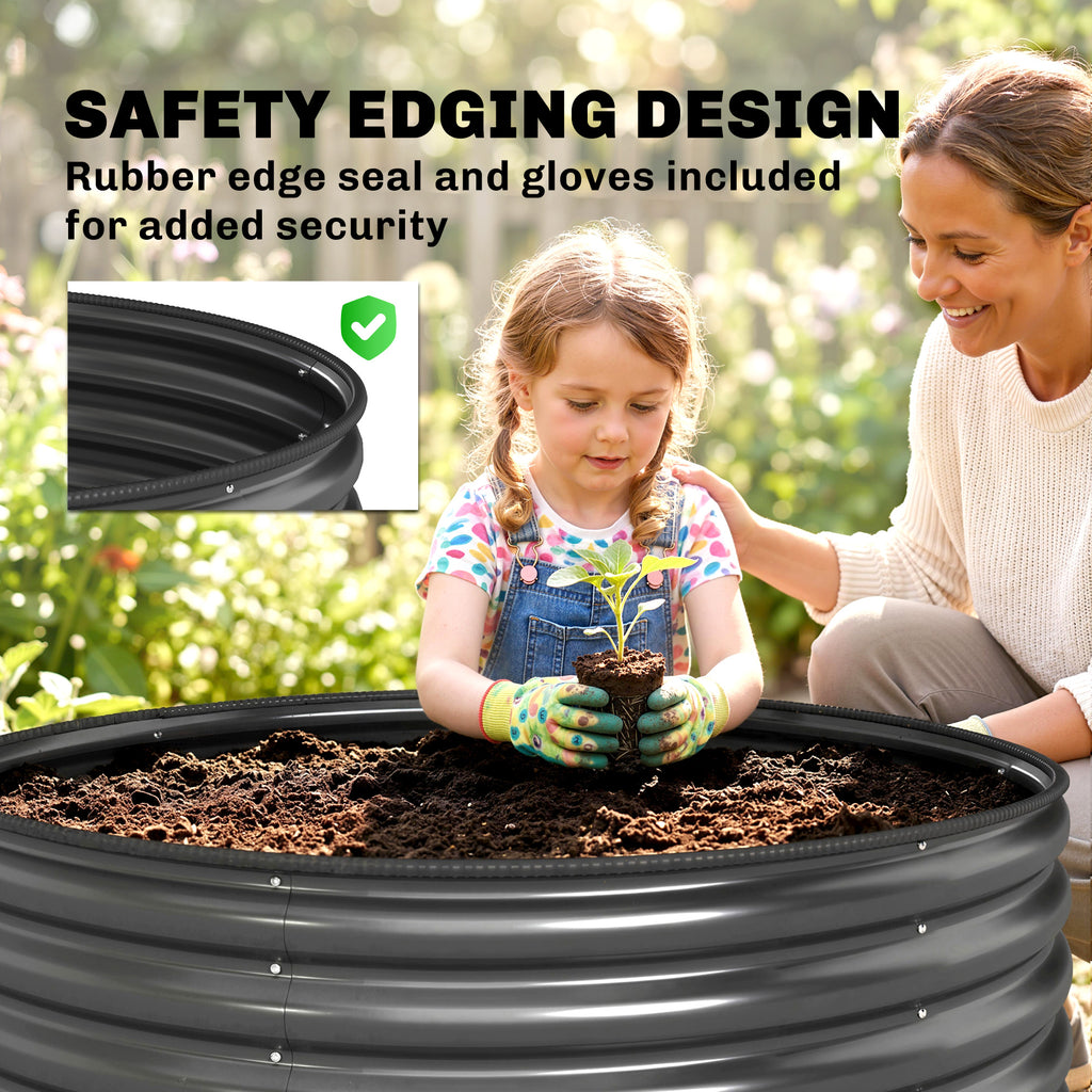 Galvanized Raised Flower Bed, 4 x 4 x 1.5 ft Outdoor Metal Raised Bed with Safety Edging and Gloves, Dark Grey