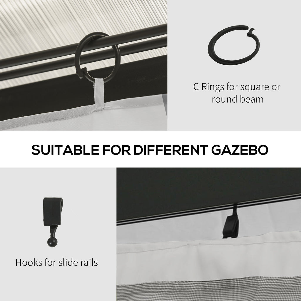 Gazebo Curtains, 10' x 12' Universal Replacement Privacy Curtain, 4-Panels Sidewall with Hooks/C-Rings, Light Grey