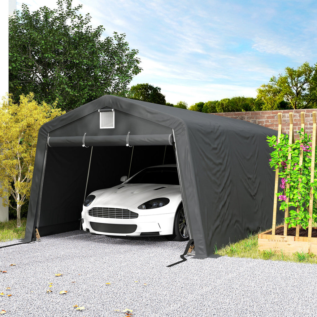 11' x 20' Portable Garage, Heavy Duty Carport Canopy with Ventilation Windows and Large Roll-up Door, Dark Grey