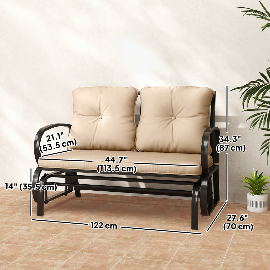 2-Person Outdoor Glider Chair, Patio Double Rocking Loveseat with Steel Frame and Cushions for Backyard, Garden and Porch, Khaki