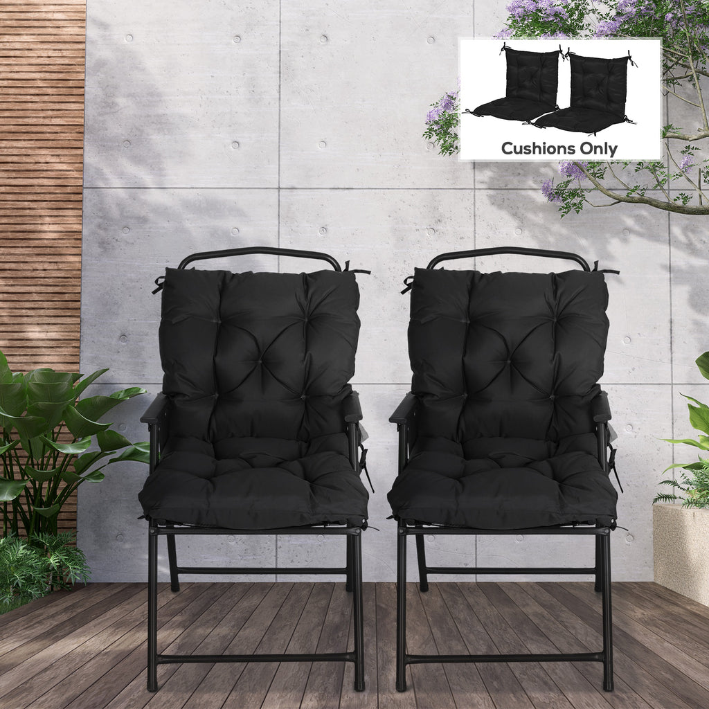 Patio Chair Cushions Set of 2, 39" x 20" x 3" Outdoor Tufted Cushion Set with Ties for Indoor Outdoor Garden Furniture, Black