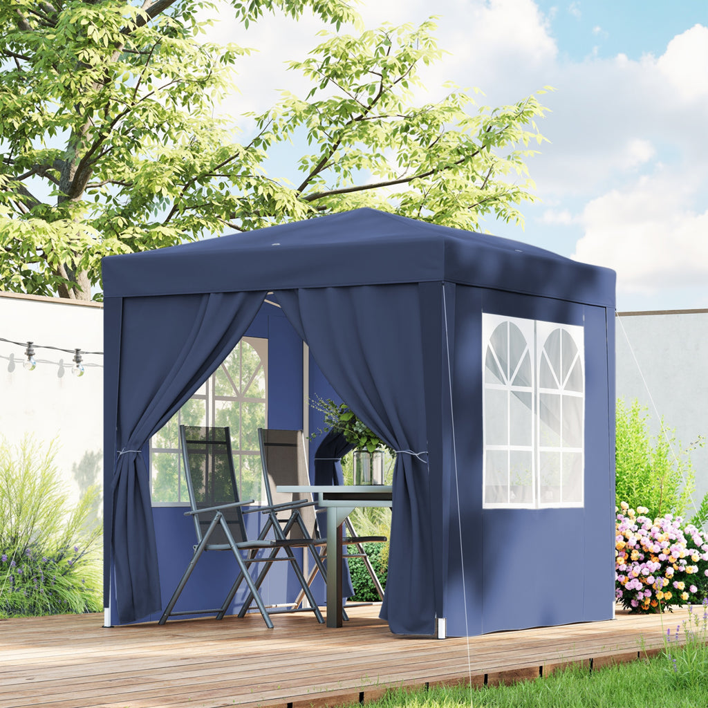6.6'x6.6' Pop Up Canopy Tent with Sidewalls, Instant Sun Shelter Camping Gazebo with Carry Bag, Blue