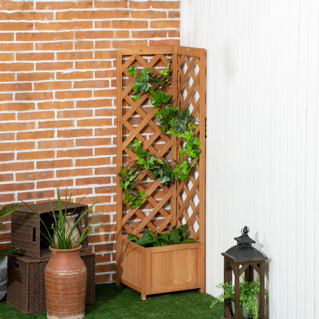 Raised Garden Bed Wood Planter with Trellis for Vine Climbing, 16" x 16" x 57", Brown