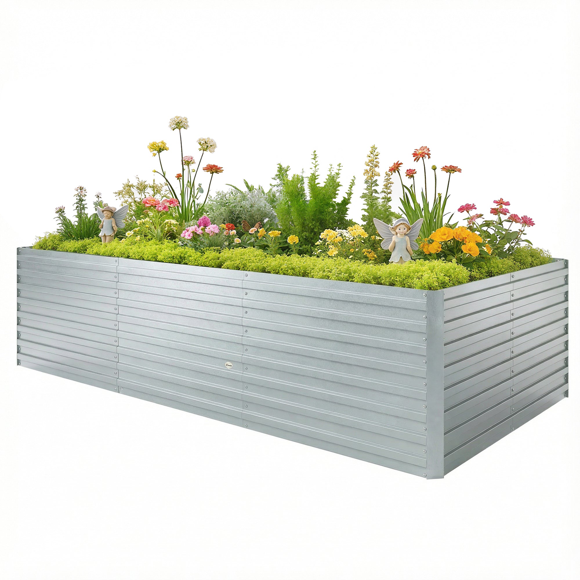 8' x 4' x 2' Raised Garden Bed, Galvanized Planter Box for Growing Flowers, Herbs and Vegetables, Silver