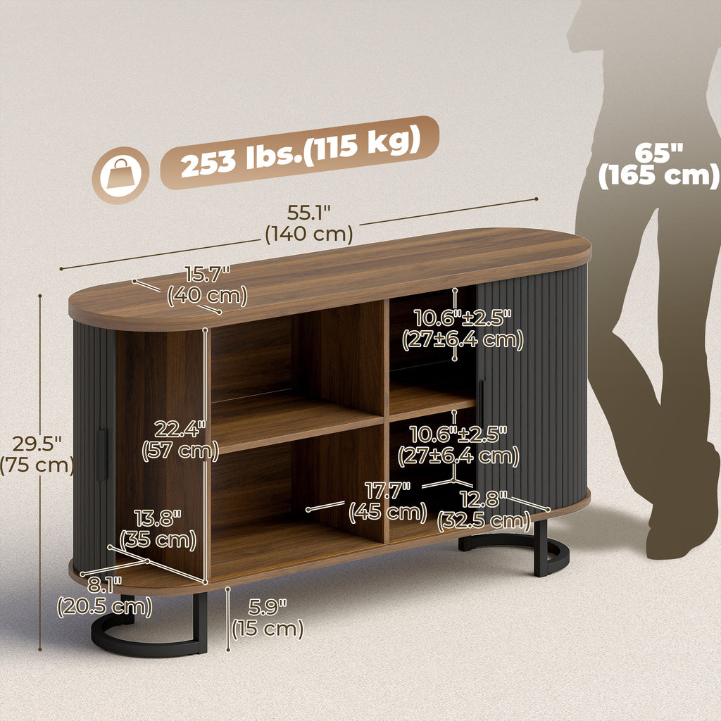Fluted Sideboard Buffet Cabinet, 55" Modern Coffee Bar Cabinet with Sliding Doors and Adjustable Shelves, Black