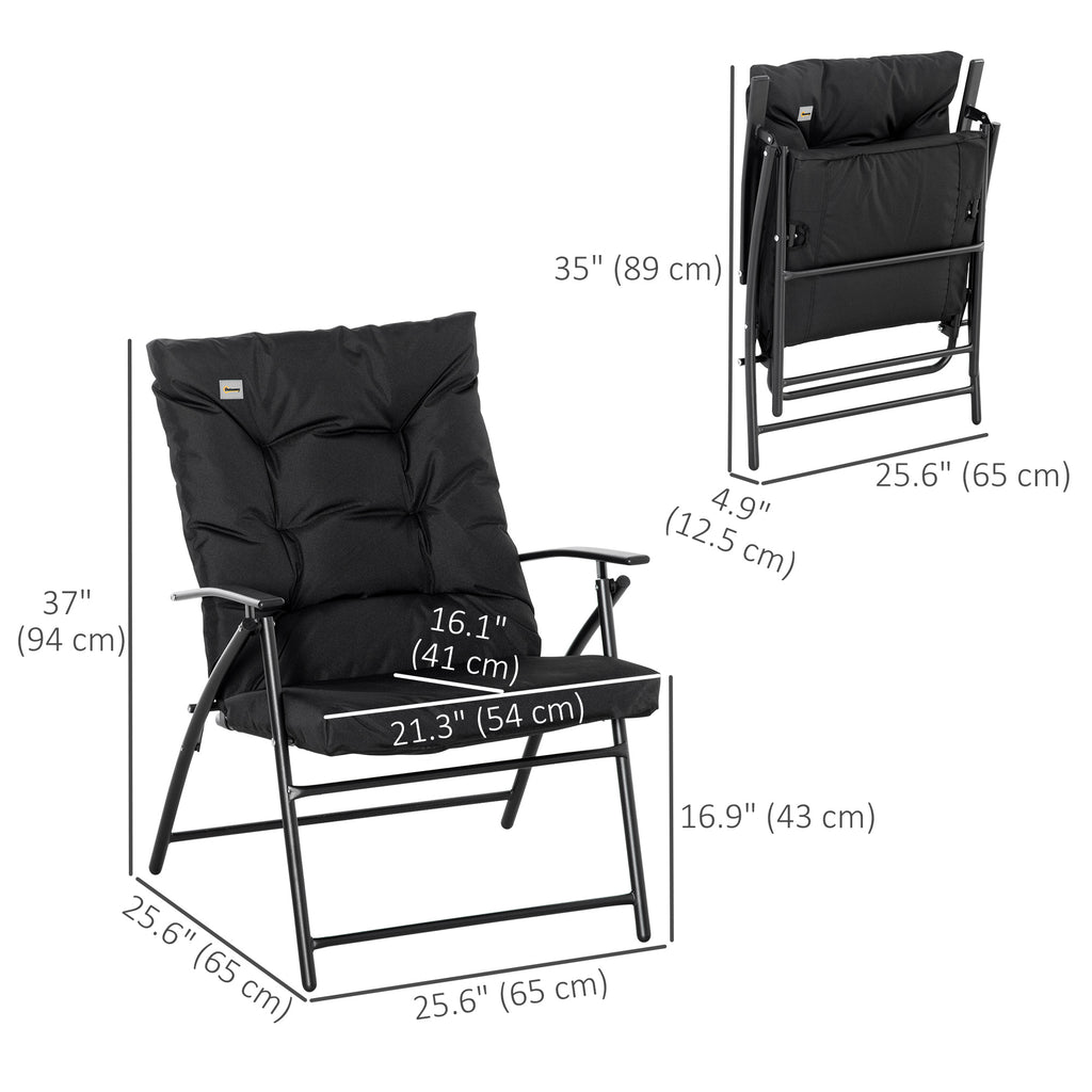 Foldable Lounge Chair, Fabric Upholstered Recliner, Outdoor Lounger with Armrest, Metal Frame for Backyard, Black