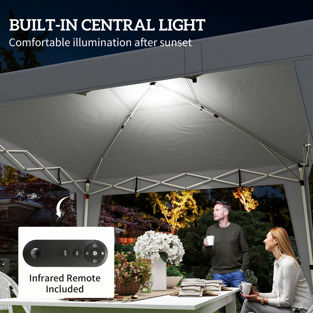10 x 10 ft Pop Up Canopy Tent with Central Light, UPF 50+ Instant Portable Canopy Shelter with Remote, Light Grey
