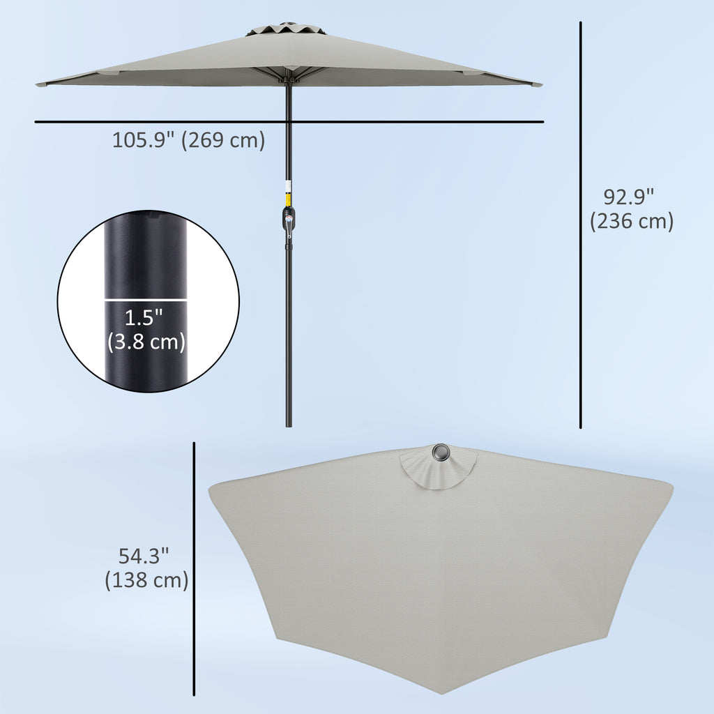 9ft Half Round Umbrella Outdoor Patio Garden Balcony Parasol Window Sun Shade w/ 5 Ribs Light Grey