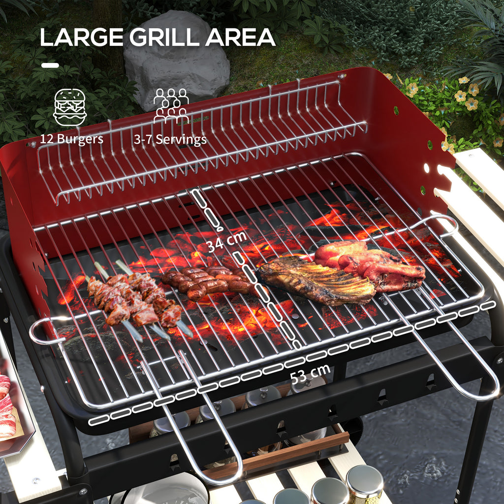 Charcoal Barbecue Grill with Adjustable Grill Height, Portable BBQ Trolley with Ash Catcher and Wheels, Red