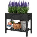 Wooden Raised Garden Bed, Elevated Planter Box with Storage Shelf, Drainage Holes and Liner, 34" x 18" x 30", Black