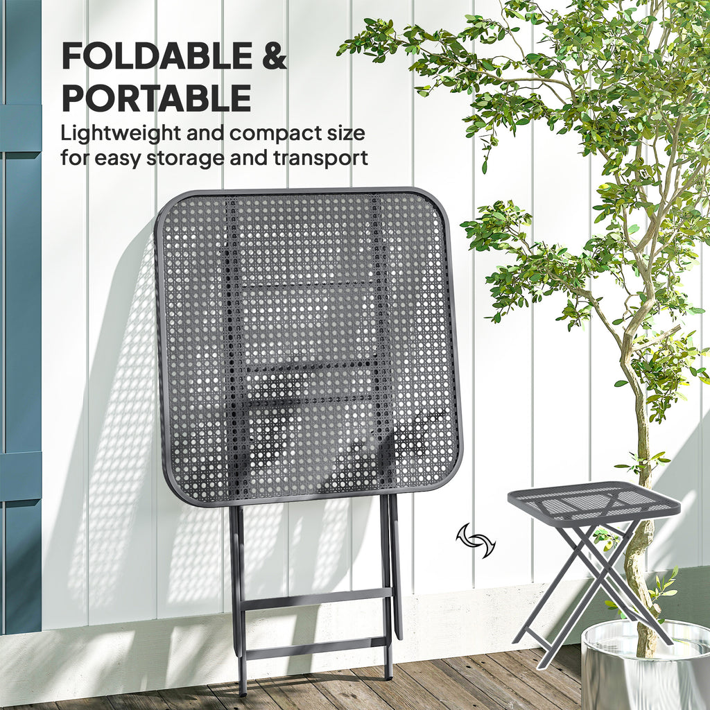 27.5" Square Outdoor Patio Table, Outdoor Folding Table with Grid Rattan-Like Top for Camping, Picnic, Light Grey