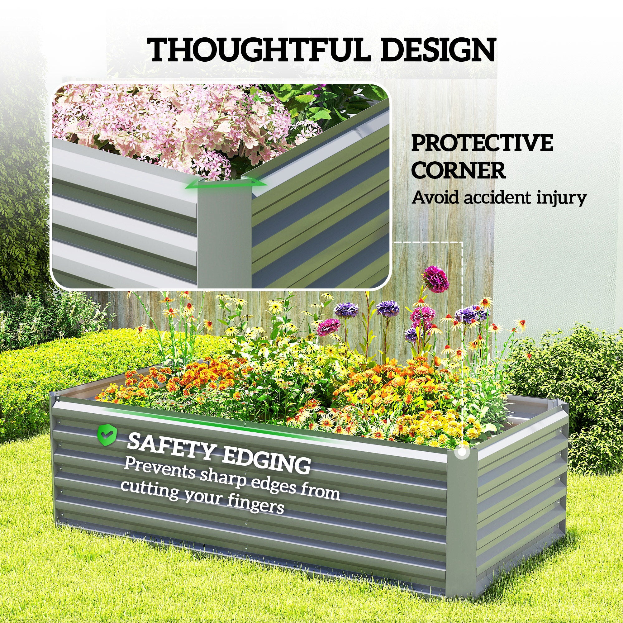 6' x 3' x 2' Raised Garden Bed, Galvanized Planter Box for Growing Flowers, Herbs and Vegetables, Light Grey
