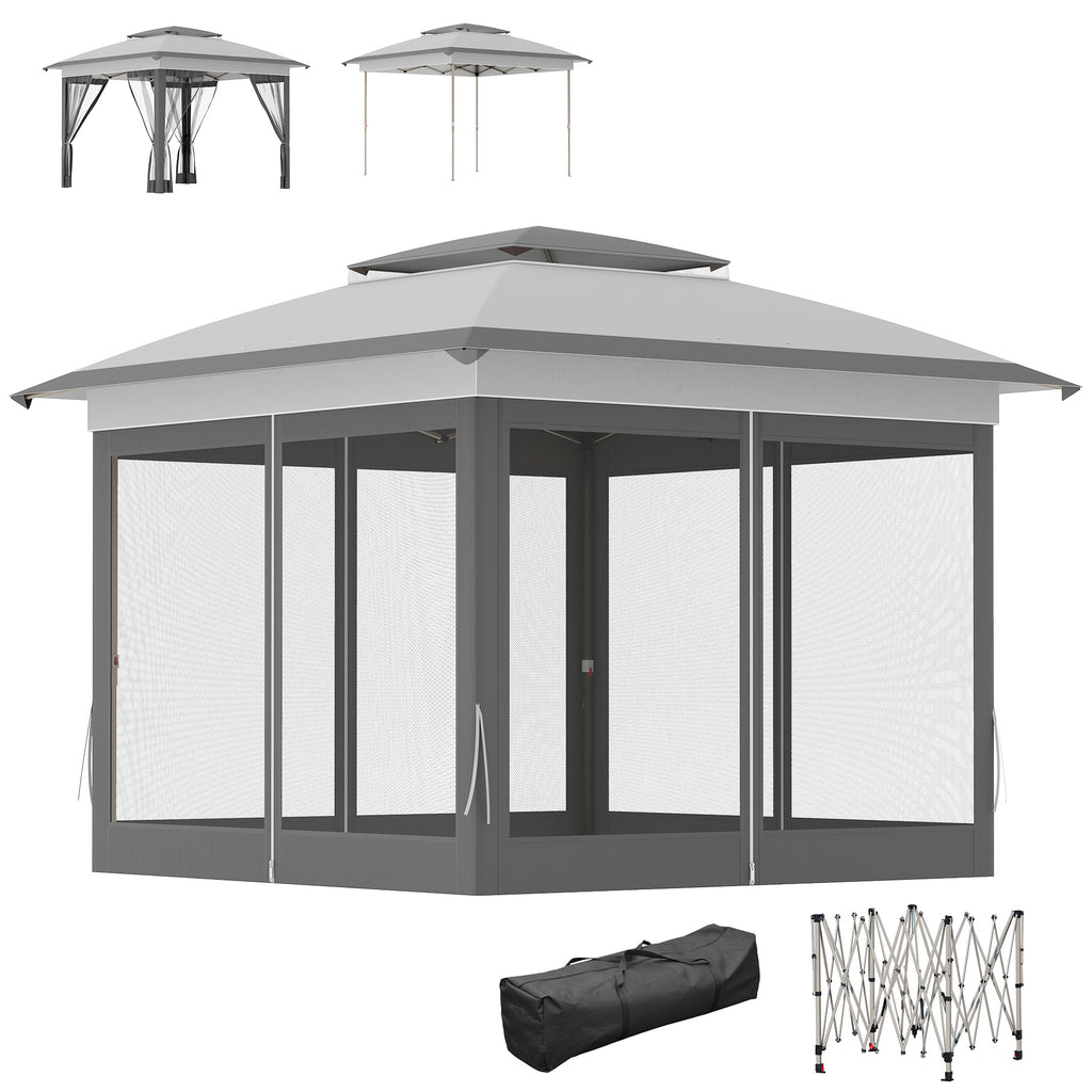 12' x 12' Pop Up Canopy Sun Shade Instant Tent Folding with Mesh Sidewalls, Grey