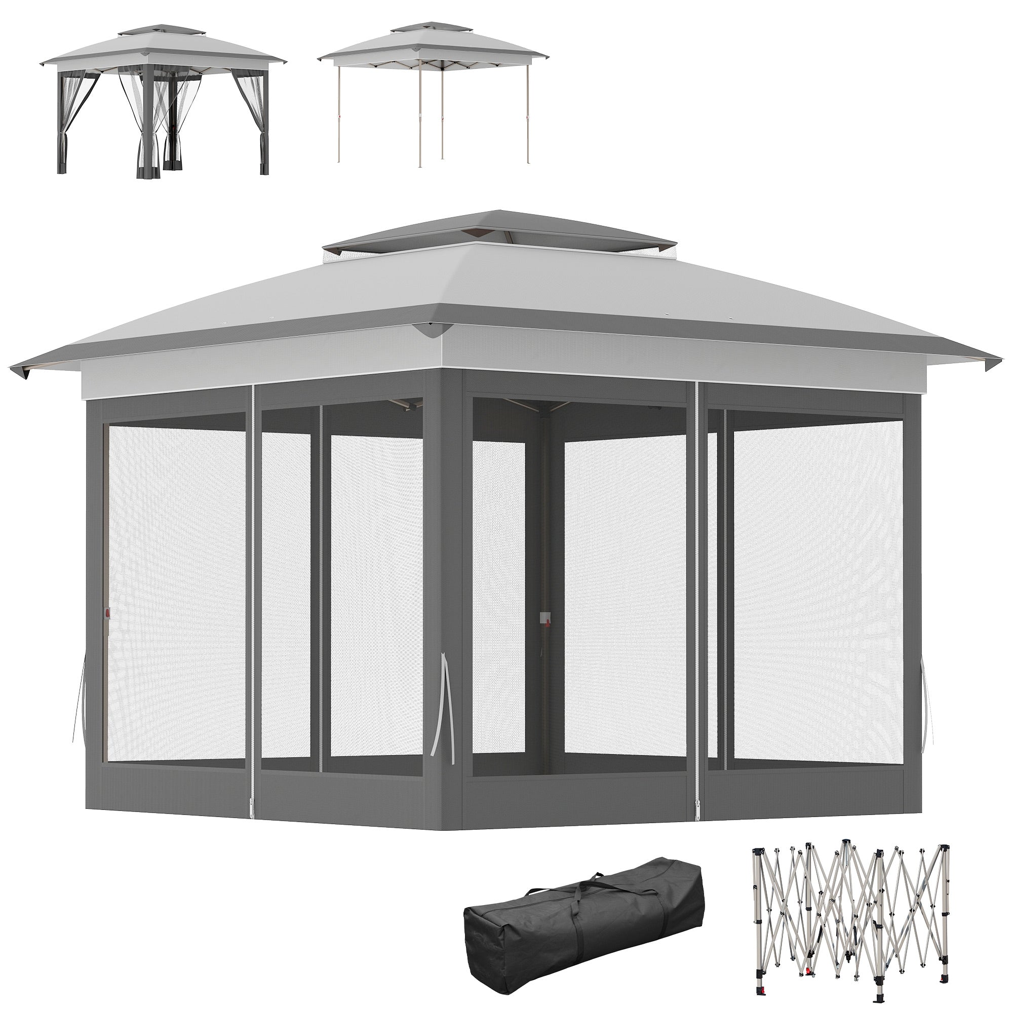 12' x 12' Pop Up Canopy Sun Shade Instant Tent Folding with Mesh Sidewalls, Grey