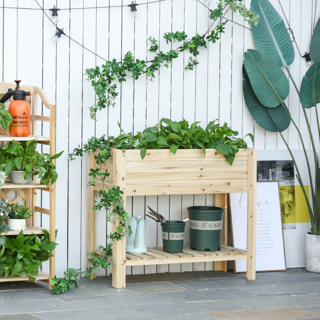 Raised Garden Bed with Legs, Elevated Box Planter with Storage Shelf, Bed Liner for Backyard Patio, Natural Wood
