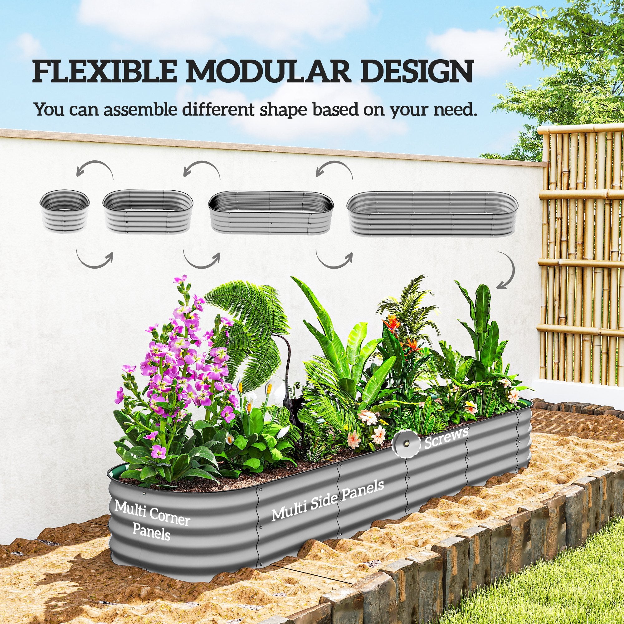7.9 x 2 x 1ft Galvanized Raised Garden Bed Kit, Metal Planter Box with Safety Edging, Silver