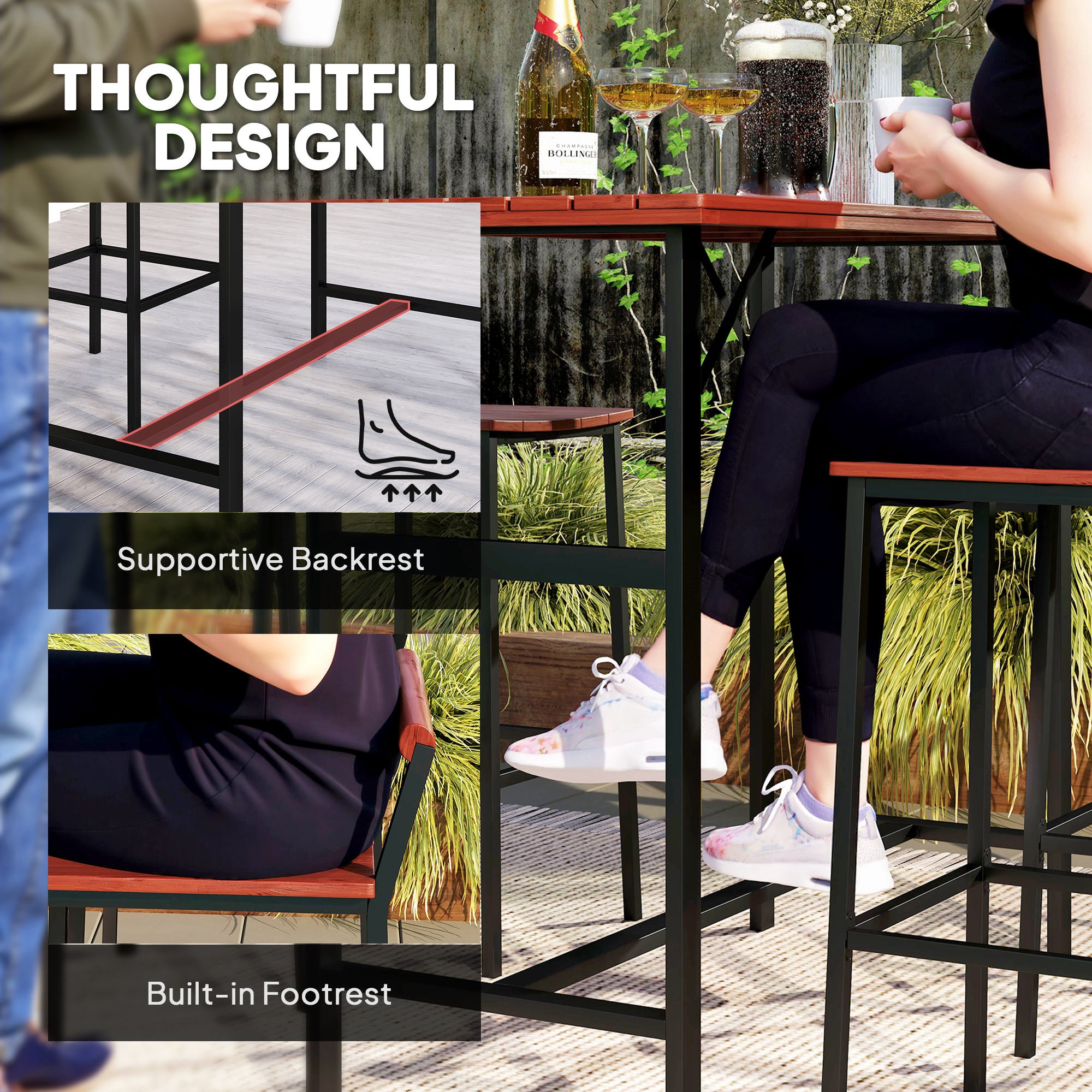 5 Piece Patio Bar Set with 47" Bar Height Table and 4 Bar Stools, for Backyard, Balcony, Porch, Pool, Lawn, Brown