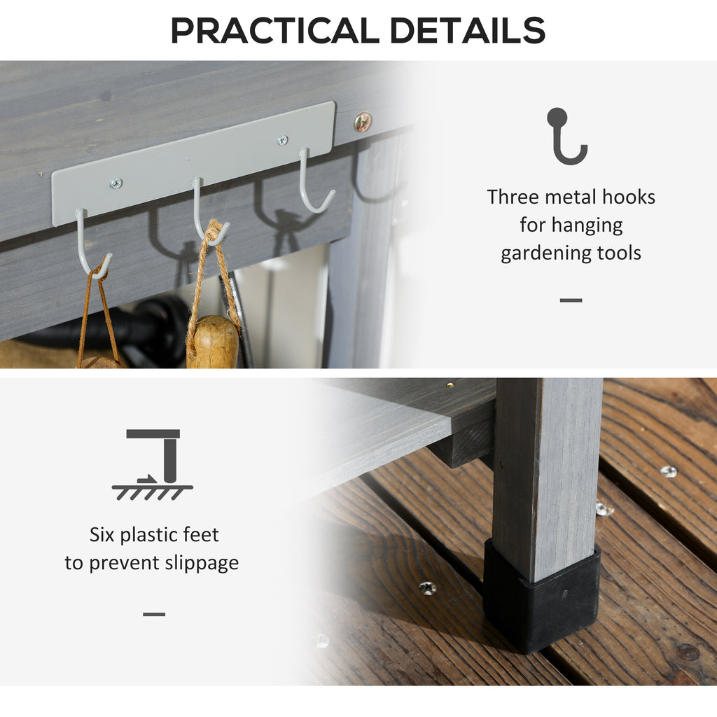 Potting Bench Table Garden Work Bench Workstation with Drawer, Removable Sink and Hooks, 45.3" x 17.7" x 48.4", Grey