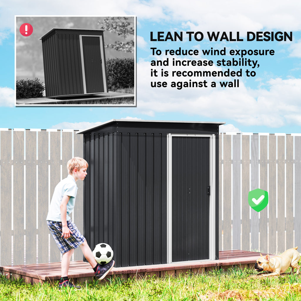 5 x 3 FT Outdoor Storage Shed with Sliding Door and Sloped Roof, Steel Frame Garden Shed Tool Equipment, Black