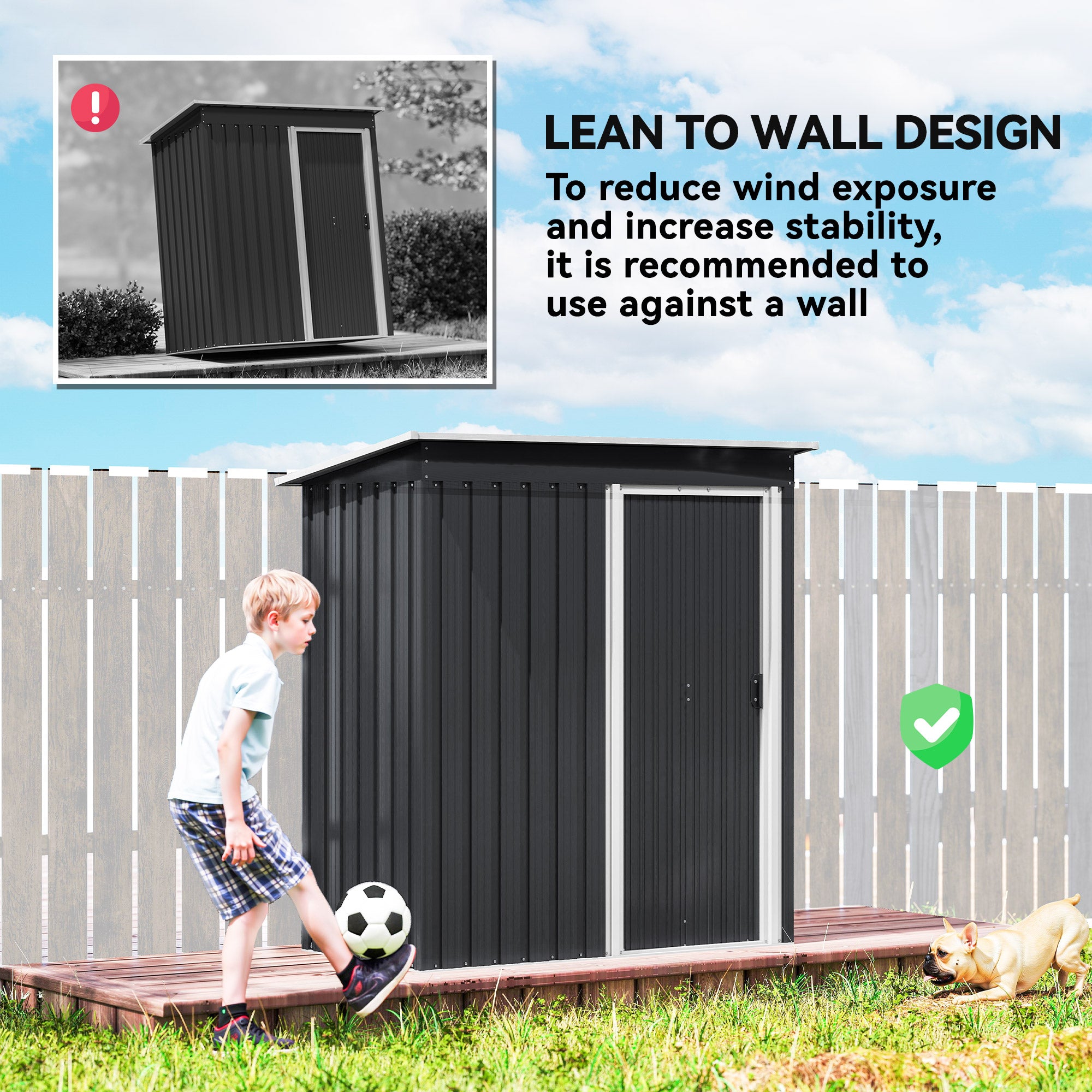 5 x 3 FT Outdoor Storage Shed with Sliding Door and Sloped Roof, Steel Frame Garden Shed Tool Equipment, Black