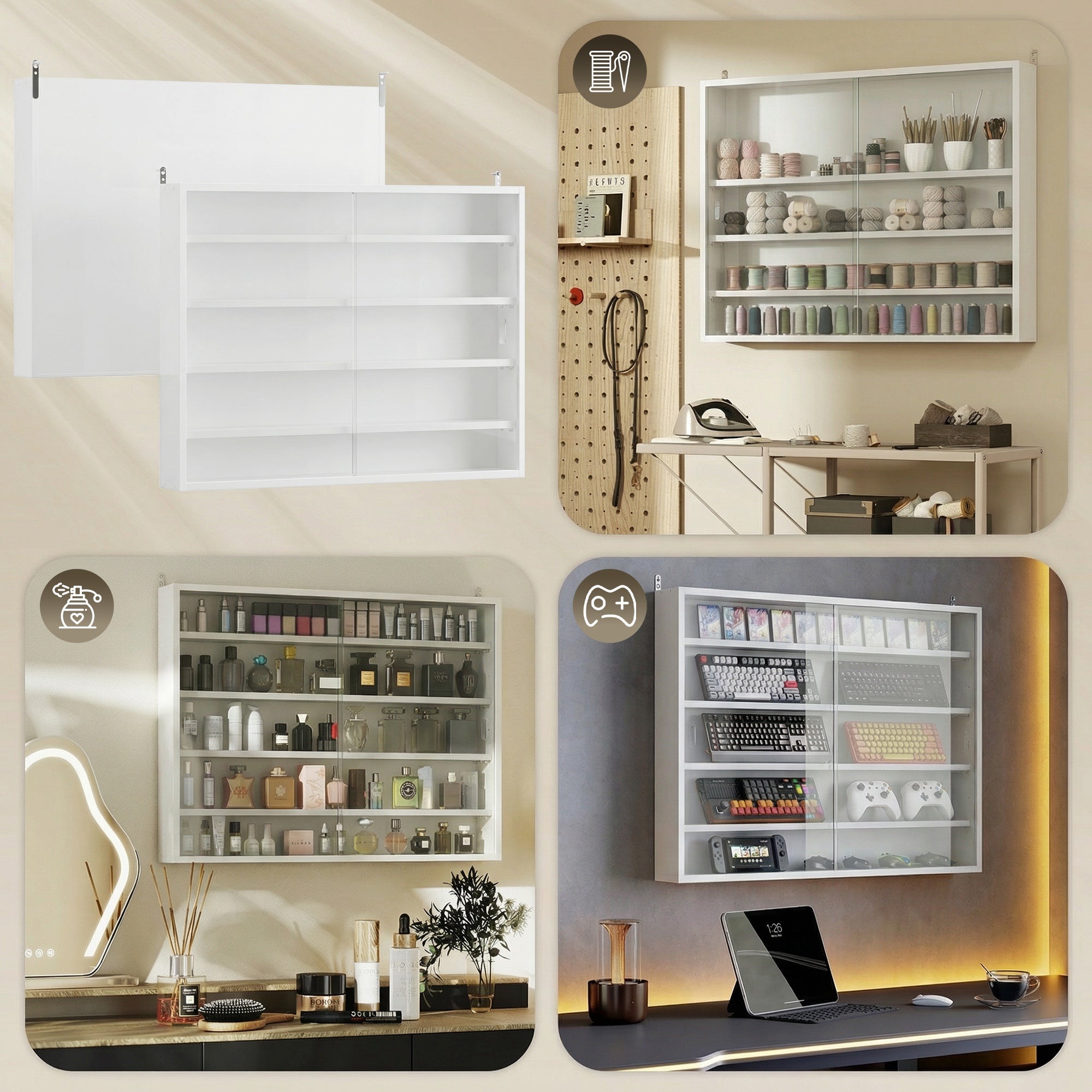 5-storey Display Cabinet, Shot Glass Display Case, Glass Curio Cabinet with 2 Glass Doors and 4 Adjustable Shelves, White