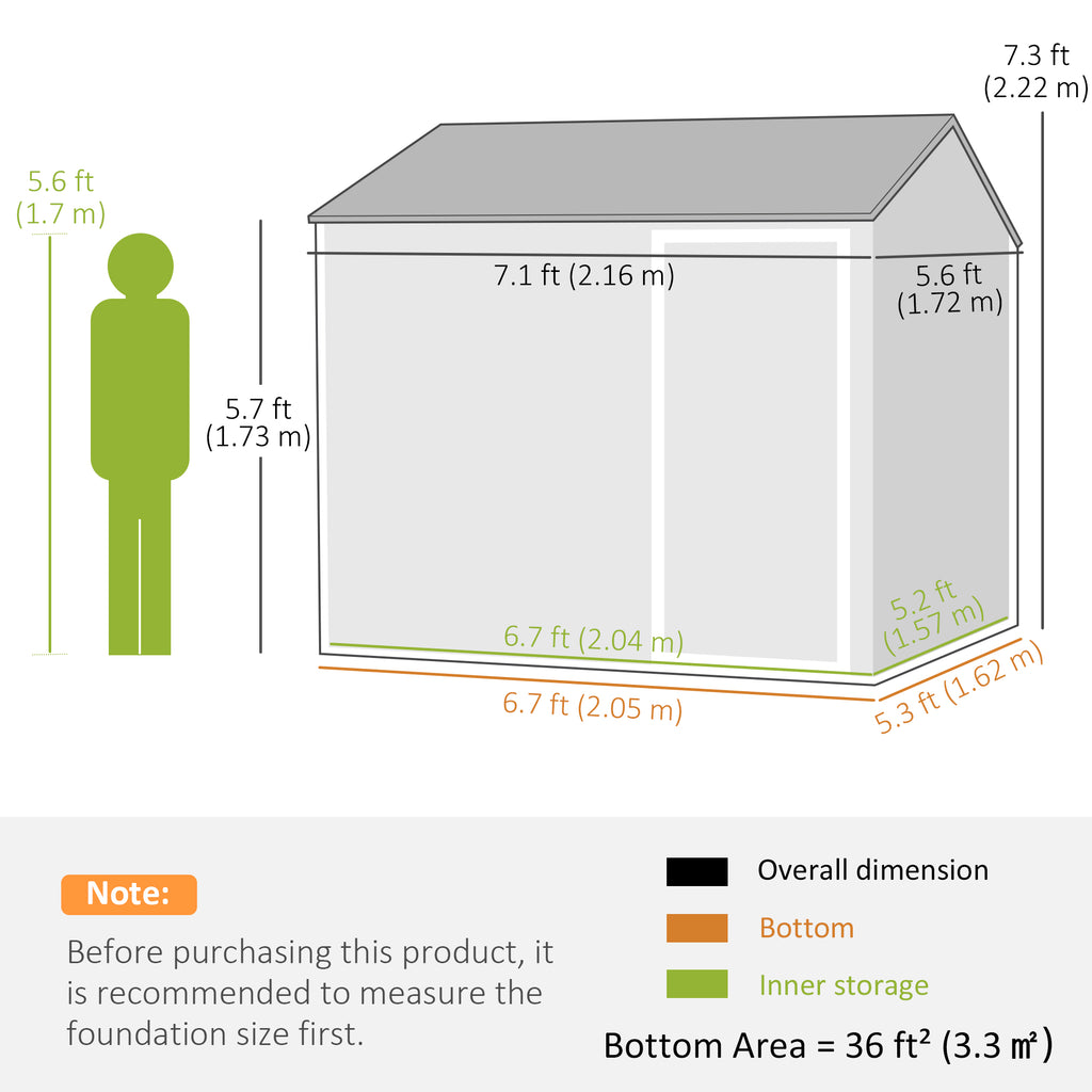 7' x 5.5' Metal Garden Storage Shed, Outdoor Tool Storage House with Lockable Door, Vents, Sloped Roof, Dark Grey