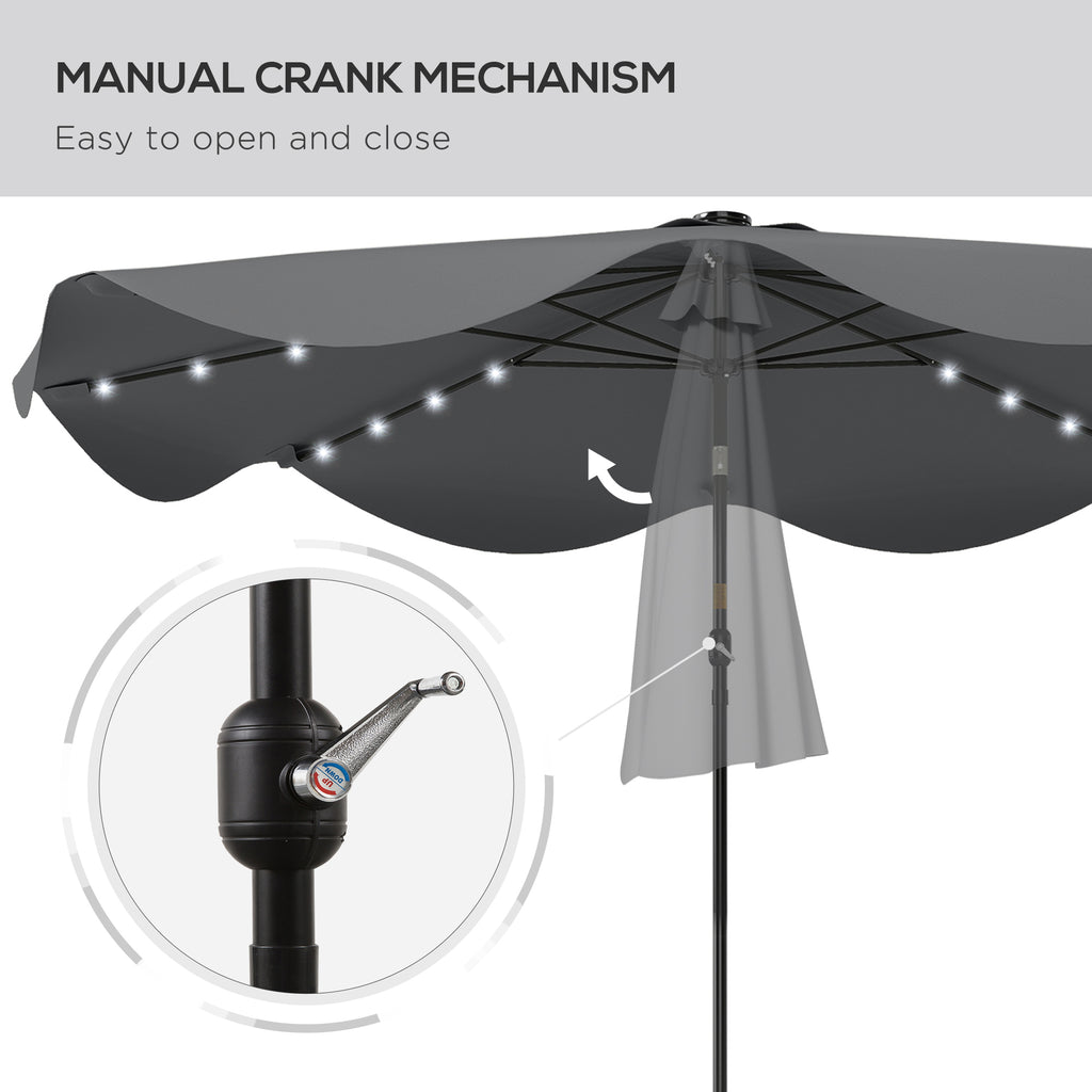 Solar Patio Umbrella with LED and Tilt, Outdoor Market Table Umbrella Parasol with Crank, 10 x 10 ft, Dark Grey