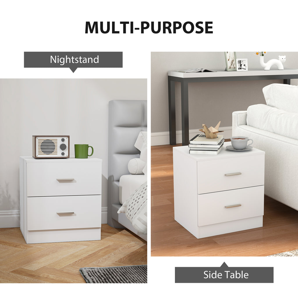 Bedside Table with 2 Drawers, Modern Nightstand for Bedroom, White