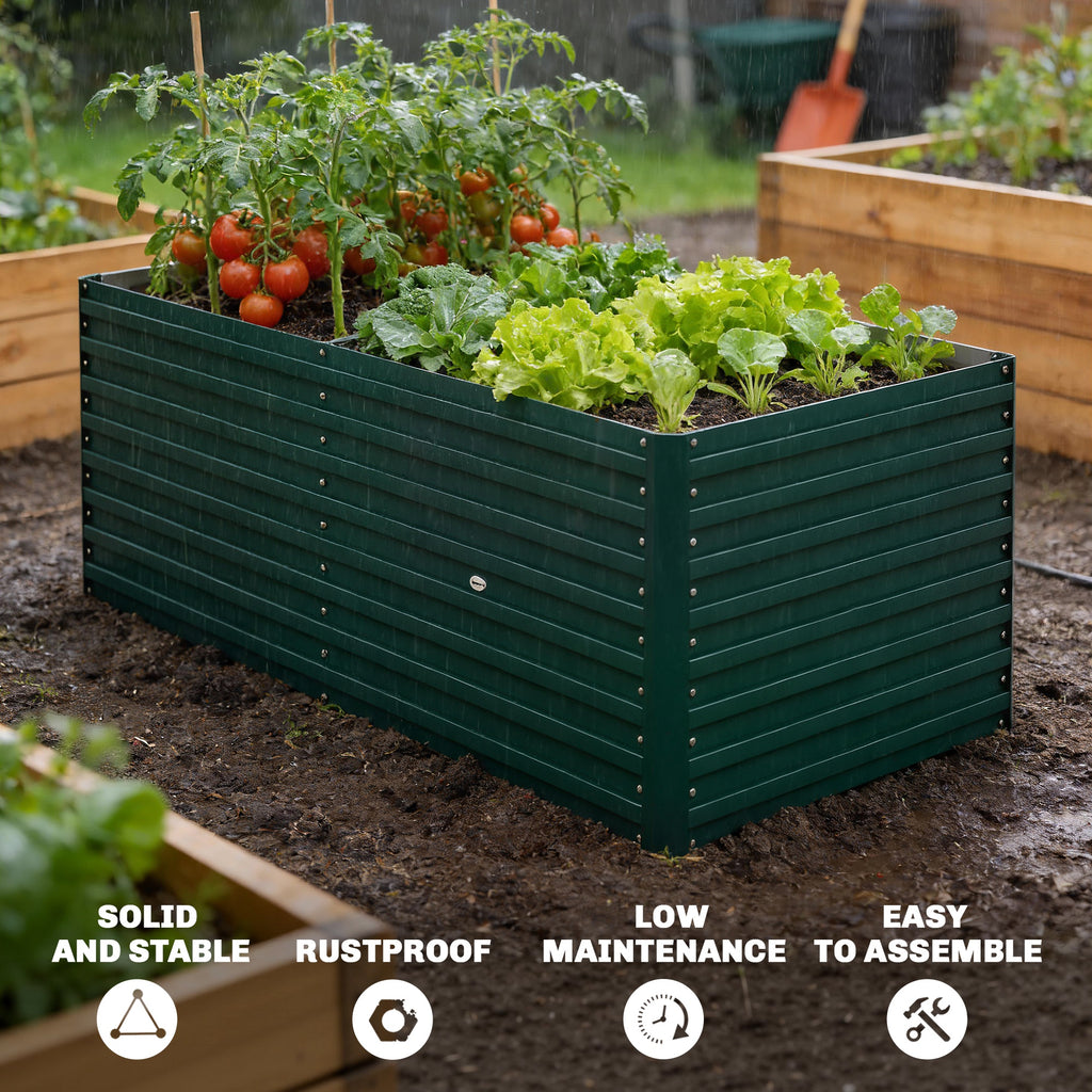 5' x 3' x 2' Raised Garden Bed, Galvanized Planter Box for Growing Flowers, Herbs and Vegetables, Green