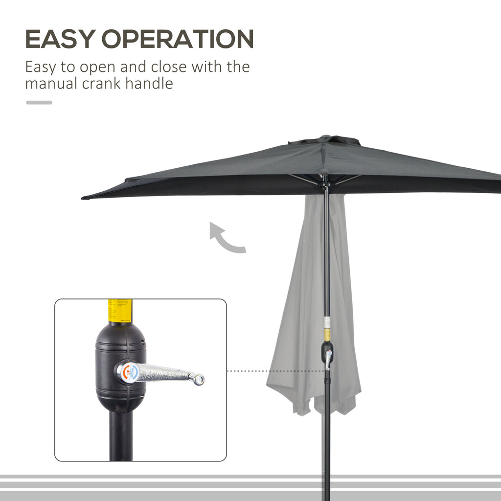 9.8ft Half Umbrella Semi Round Patio Parasol with Crank Handle, Top Vent for Garden, Balcony- NO BASE INCLUDED, Black