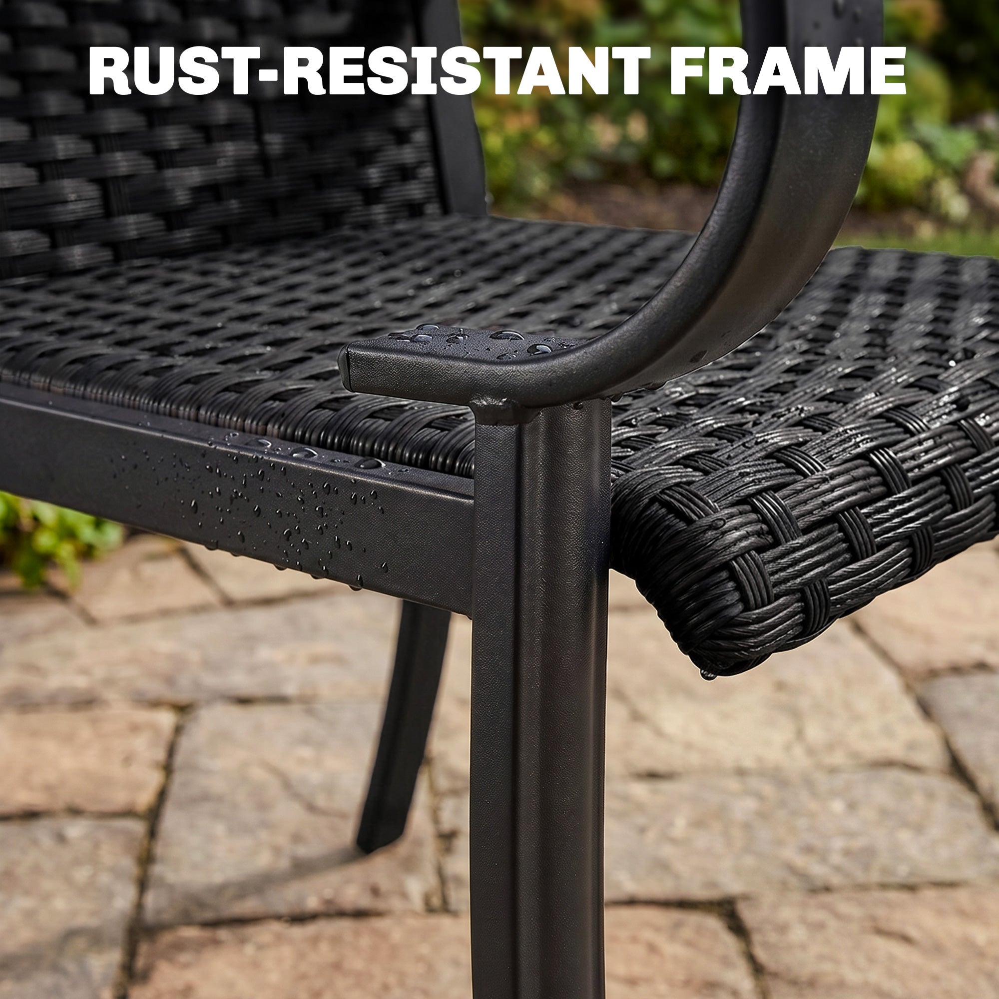 2 Piece PE Rattan Patio Dining Chairs with Steel Frame,  for Garden, Backyard, Pool Side, Porch, Black