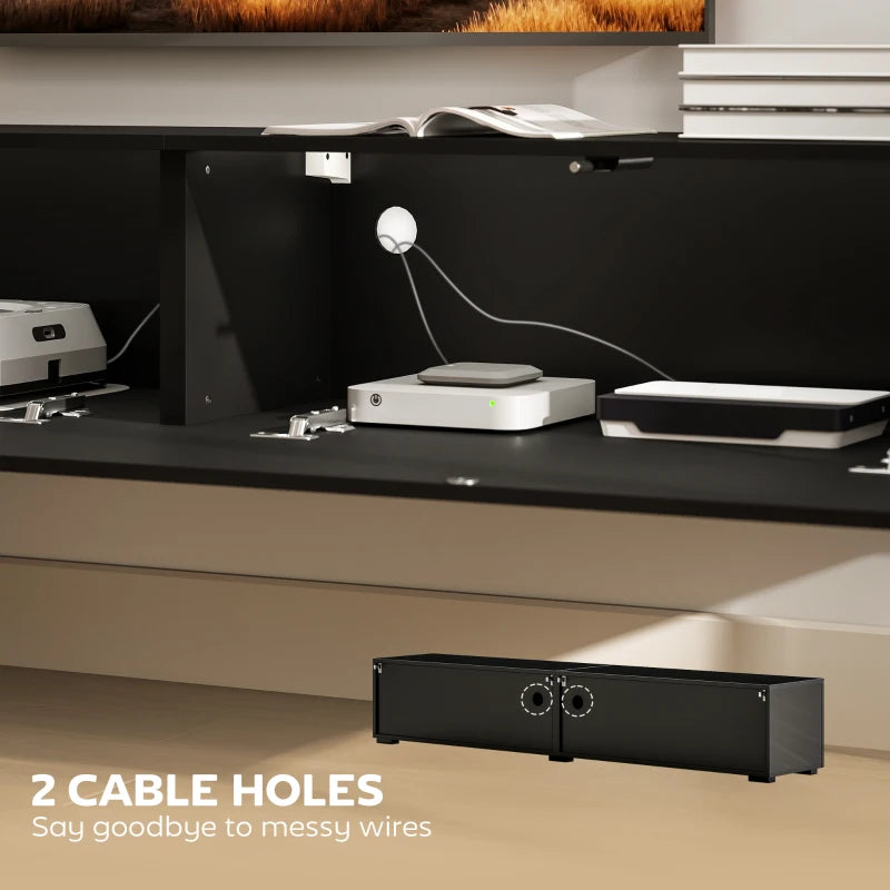 Modern Floating TV Console with 2 Flip Doors, Black Entertainment Center