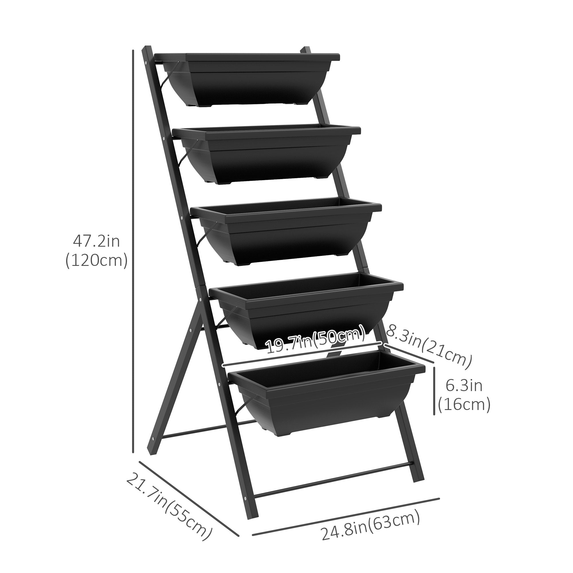 5-Tier Raised Garden Bed with 5 Planter Box, Outdoor Plant Stand Grow Containers with Leaking Holes, Black