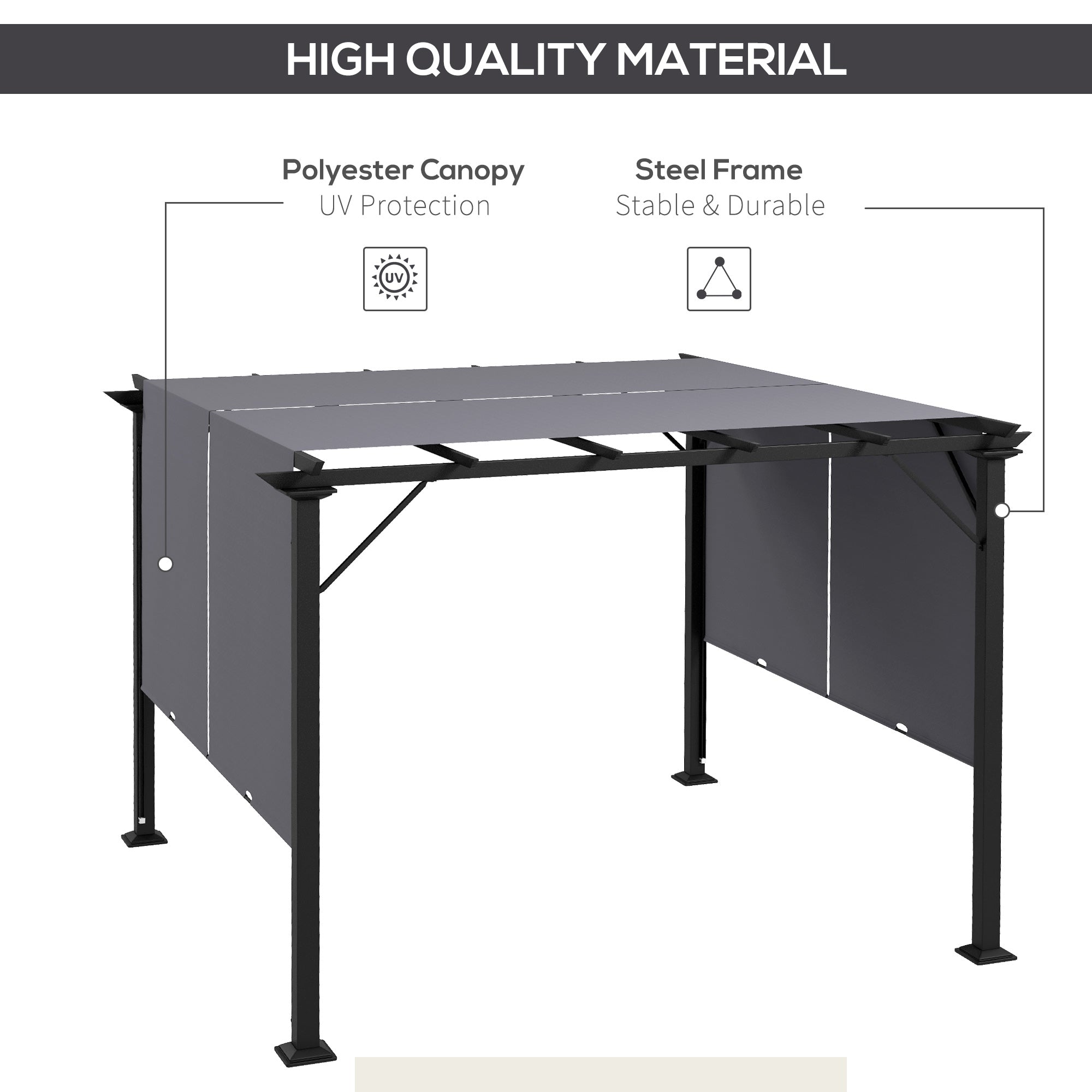 10' x 10' Retractable Pergola Canopy for Backyard, Grey