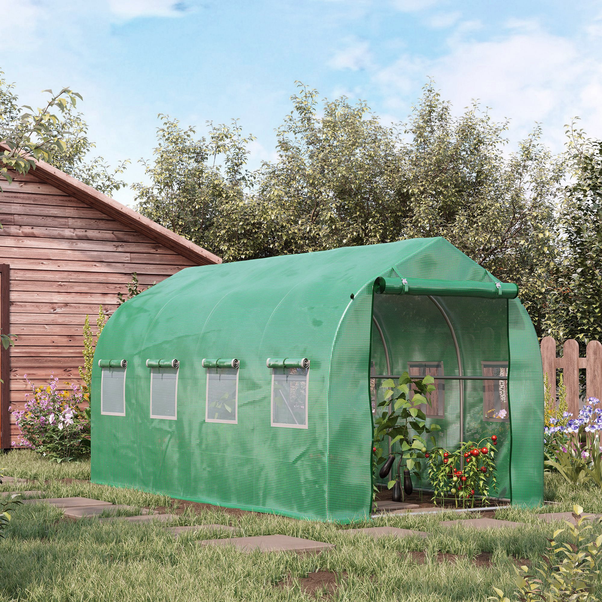 13'x6.6'x6.6' Polytunnel Greenhouse Walk in Greenhouse with Windows, Door & Wind Resistance Level 5, Green