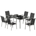 7 Piece Garden Dining Set, Garden Furniture Set with Rectangle Table and 6 Stackable Chairs