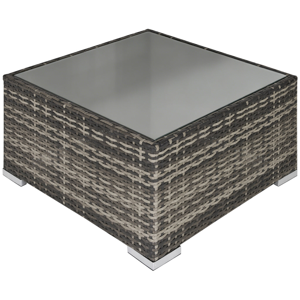 Rattan Garden Coffee Table, 25.6" Square Garden Rattan Table with Tempered Glass Top, Deep Grey