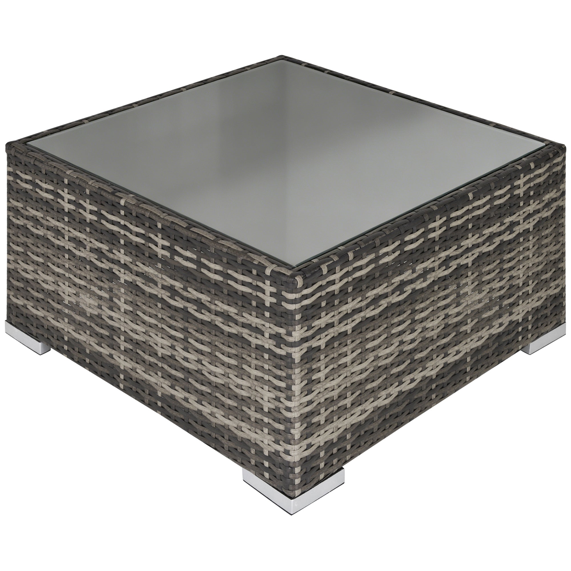 Rattan Garden Coffee Table, 25.6" Square Garden Rattan Table with Tempered Glass Top, Deep Grey