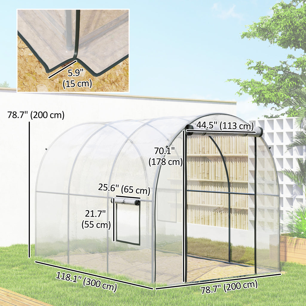 Polytunnel Greenhouse with Roll-up Door and Mesh Window, Walk-in Grow House Tent with Steel Frame, 3 x 2 x 2 m, Clear