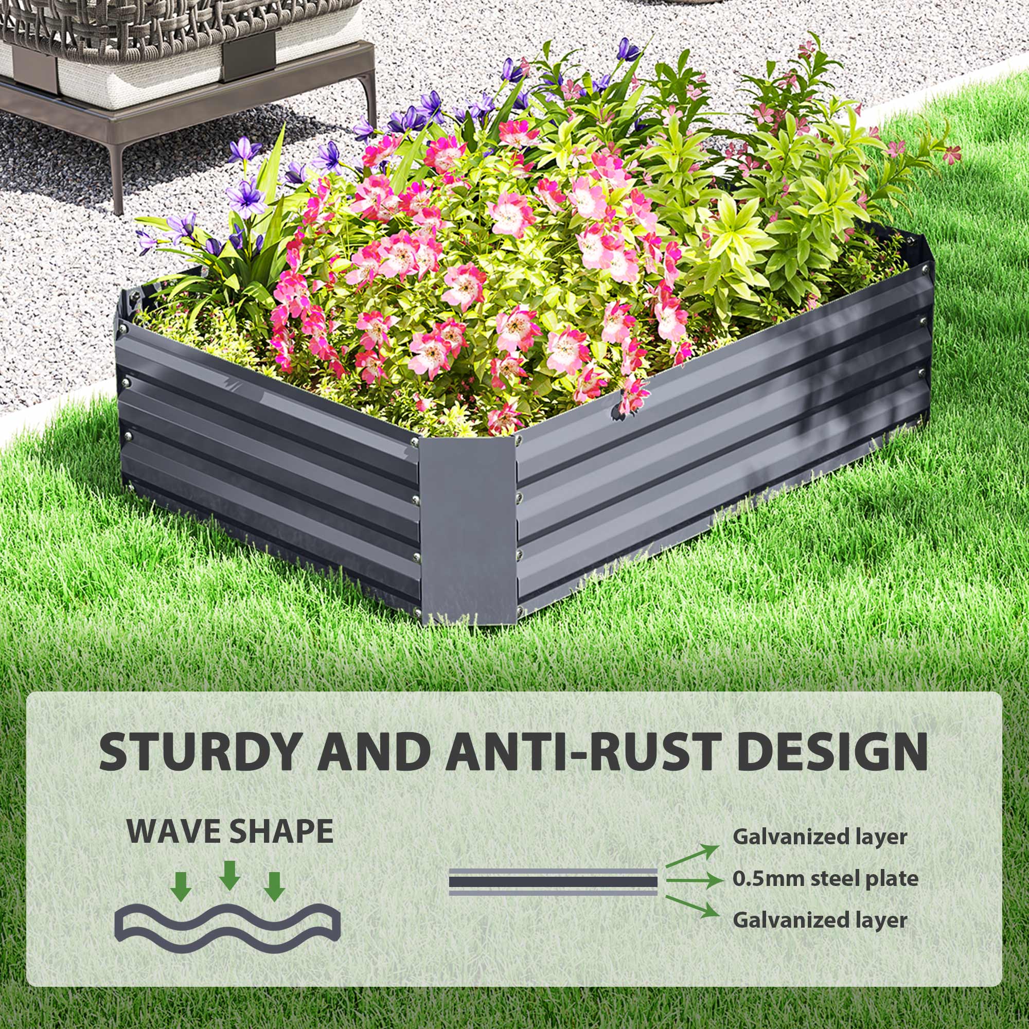 Galvanized Raised Garden Bed, 4' x 3' x 1' Outdoor Metal Planter Box, Raised Bed for Growing Flowers Herbs, Dark Grey