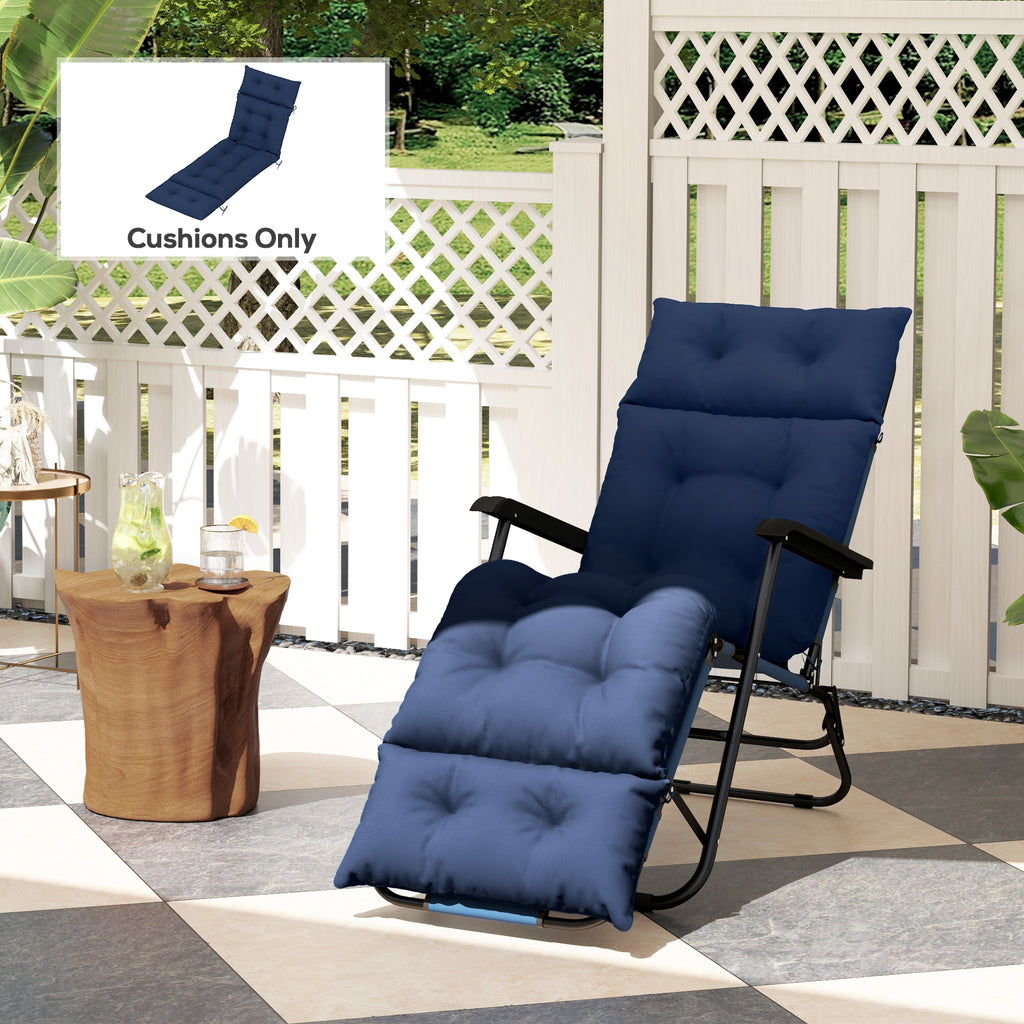 Patio Lounge Chair Cushion, Tufted Thick Outdoor Chaise Lounge Cushion with Ties, 74.8" x 22" x 4", Navy Blue
