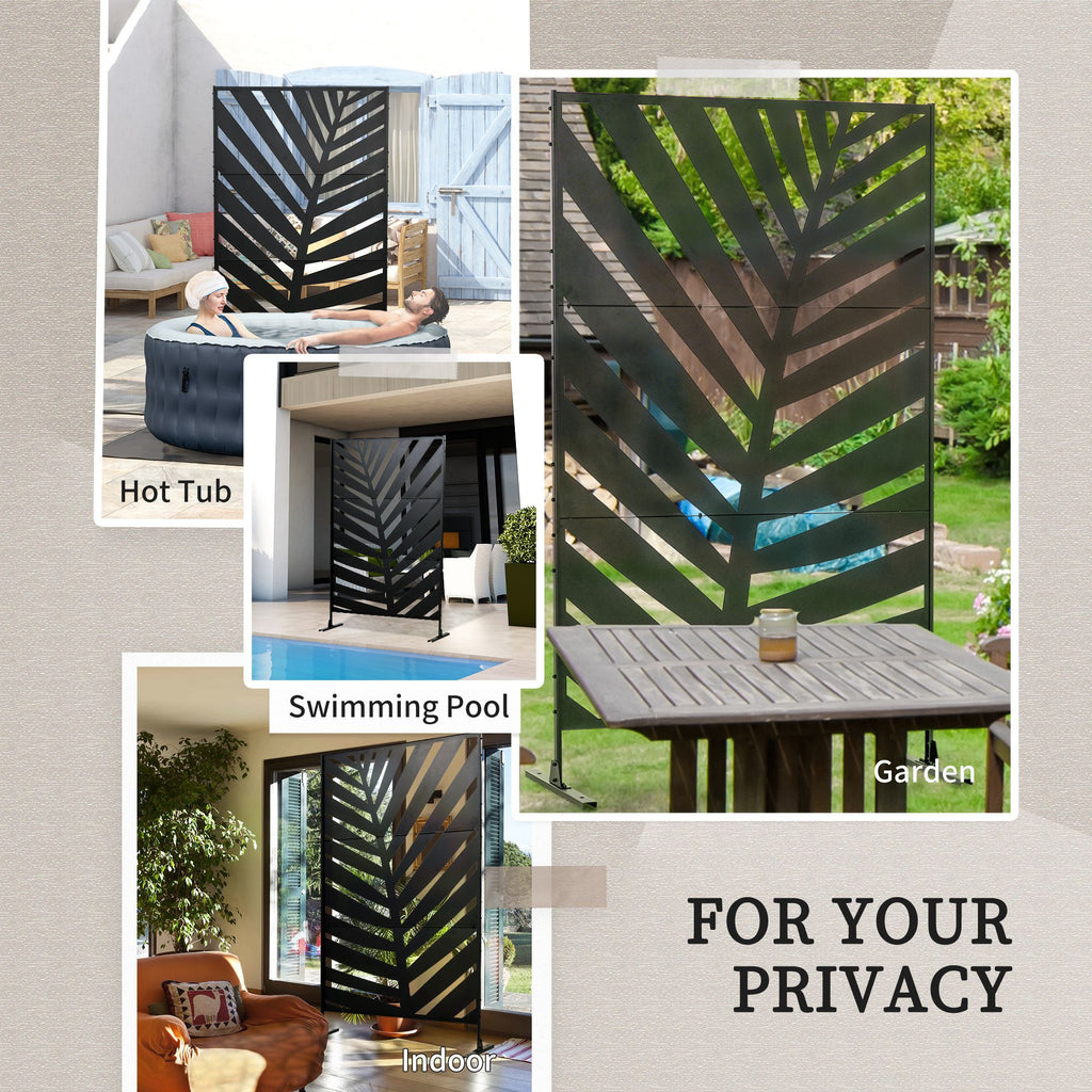 Metal Outdoor Privacy Screen, 48" x 78" H Decorative Outdoor Divider with Stand and Expansion Screws, Freestanding Privacy Panel for Garden Backyard Deck Pool, Banana Leaf