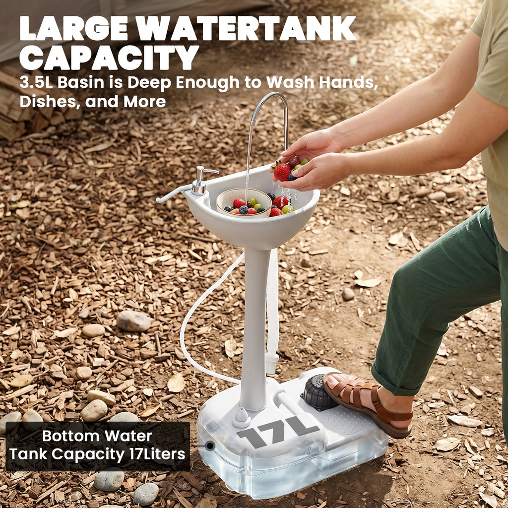 Portable Camping Sink Hand Wash Station with 17L Water Tank, Soap Dispenser and Towel Holder, for Outdoor Events