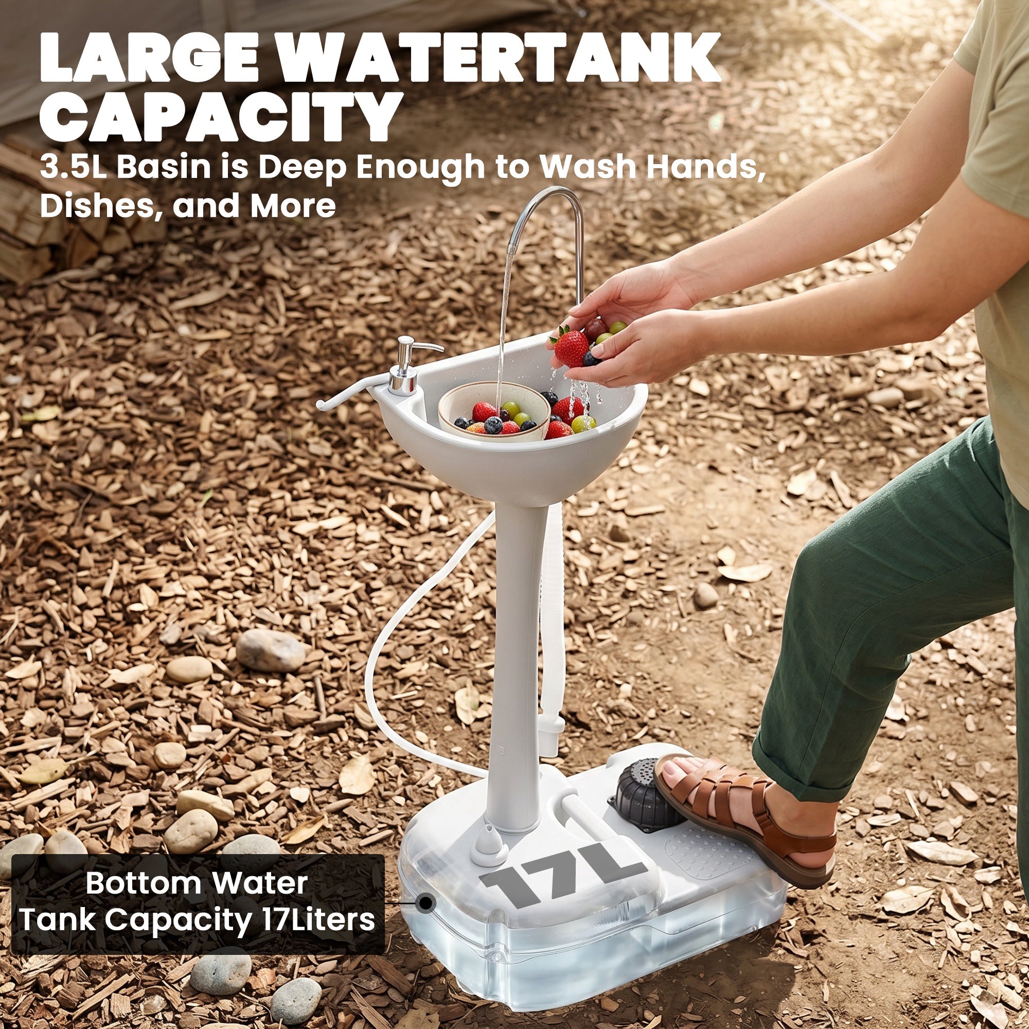 Portable Camping Sink Hand Wash Station with 17L Water Tank, Soap Dispenser and Towel Holder, for Outdoor Events