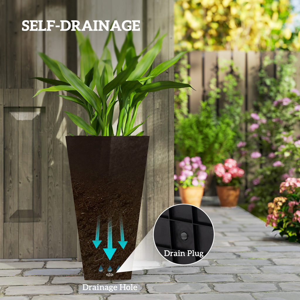 28" Tall Garden Plastic Planters, Outdoor and Indoor Flower Pots, Set of 3 for Entryway, Patio, Yard, Brown