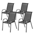 Set of 4 Outdoor Dining Chairs, Stackable Lawn Chairs with High Back, Breathable Mesh Seat for Garden Porch, Black