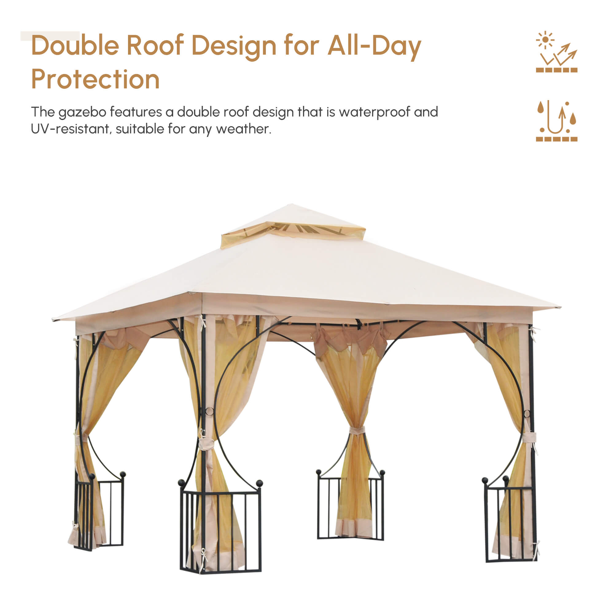 10'x10' Patio Gazebo, Outdoor Garden Canopy for Events Party Backyard with Mosquito Netting