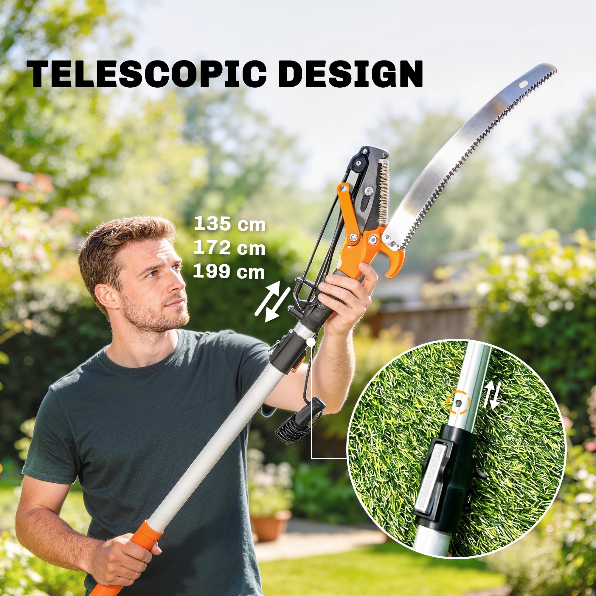 6.5ft 2-In-1 Manual Pole Saw for Tree Trimming, Aluminium Telescopic Long Reach Pole Pruner with Sharp 65Mn Steel Blade