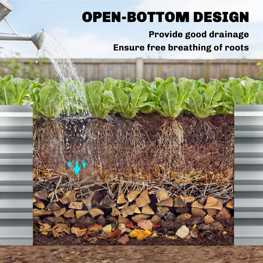 8' x 1.3' x 1.5' Galvanized Raised Bed, Large Elevated Planter Box for Growing Flowers, Herbs and Vegetables, Silver